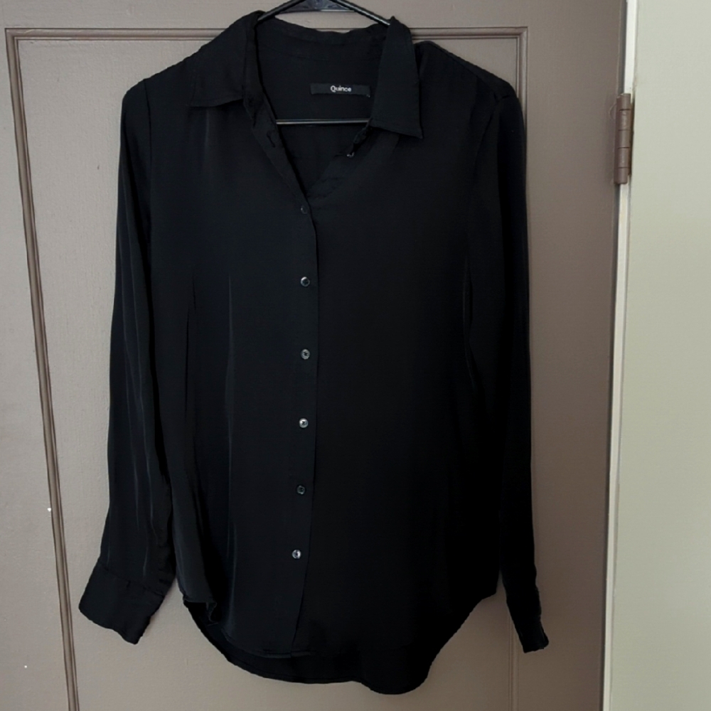 Quince Black Silk Button down Blouse